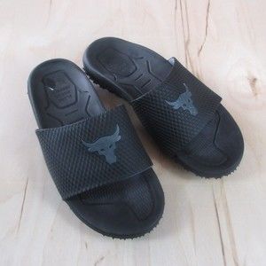 Under Armour Project Rock 2.0 Slides The Rock Michelin Tread Black Mens Size 9